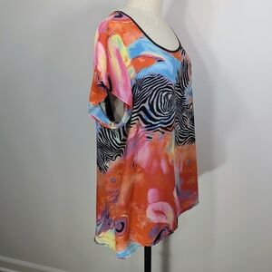 VTG Peter Nygard silky sheer poly abstract zebra tunic W assymetric back. XL
